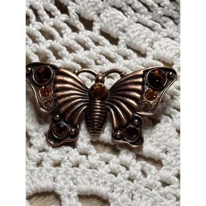 Vintage 1928 Butterfly Brooch Pin Amber Stones Copper tone